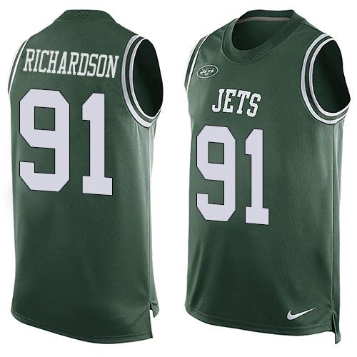 Nike Jets #91 Sheldon Richardson Green Team Color Men's Stitched NFL Limited Tank Top Jersey - Click Image to Close